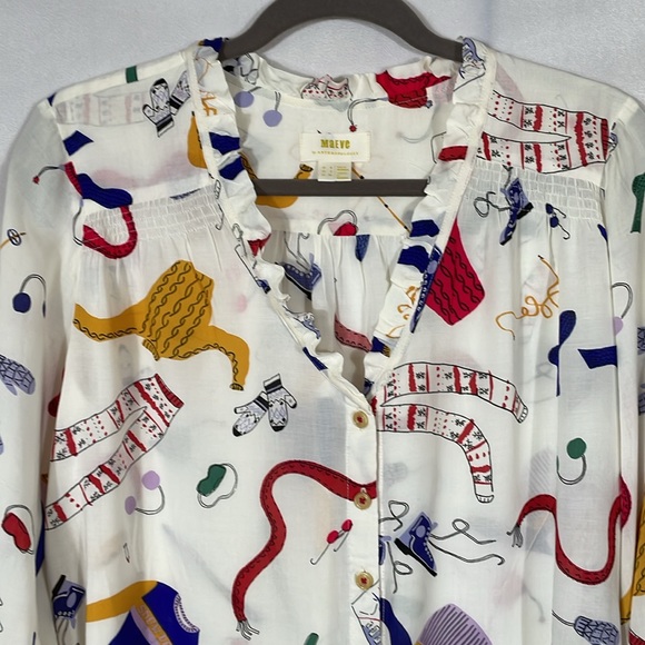 Anthropologie Maeve Marisol Ruffled Ski Blouse Top Size 2 EUC - Picture 2 of 12